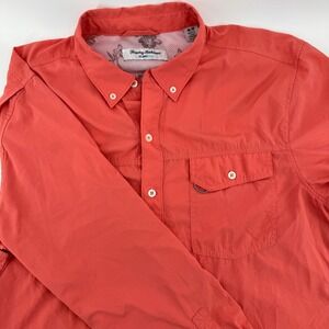 Tommy Bahama IslandZone Coral Orange Button‎ Up Shirt Mens Medium Relaxed Fit